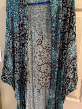 Turquoise & Black Paisley Kimono Cardigan